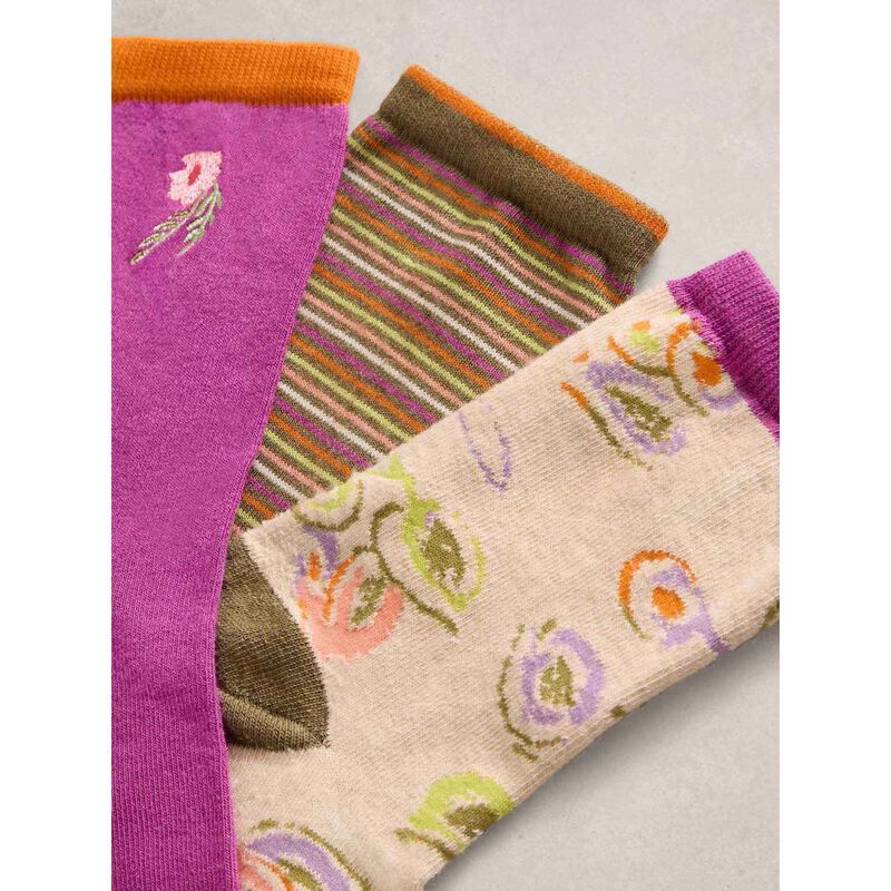 White Stuff 3Pk Floral Ankle Socks image number 1